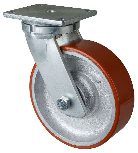 Roues BS Roulette robuste, largeur de roue 75 mm, Ø roue 250 mm, capacité de charge 1600 kg, polyuréthane coulé 95 Shore A, corps de roue en fonte, roulements à billes, RR100.C10.251