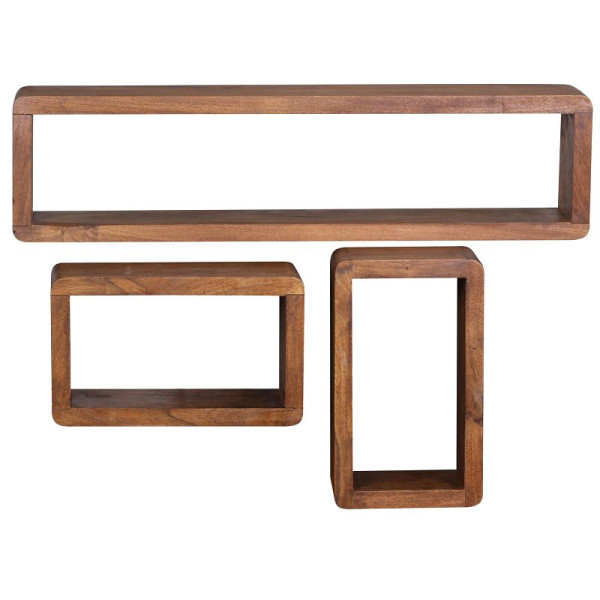 Wohnling Design Lot de 3 étagères murales BOHA en bois massif style maison de campagne Sheesham, WL1.525