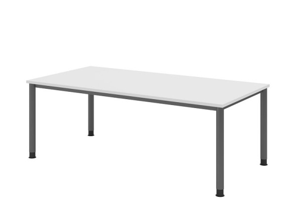 Bureau Hammerbacher HS2E, 200 x 100 cm, plateau : blanc, épaisseur 25 mm, structure à 4 pieds en graphite, hauteur de travail 68,5-81 cm, VHS2E/W/G