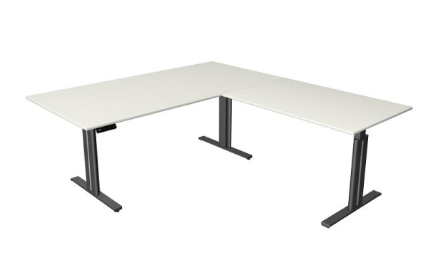 Table assise/debout Kerkmann L 2000 x P 800 mm, avec élément complémentaire 1200 x 800 mm, réglable en hauteur électriquement de 720-1200 mm, avec fonction mémoire, blanc, 10325110