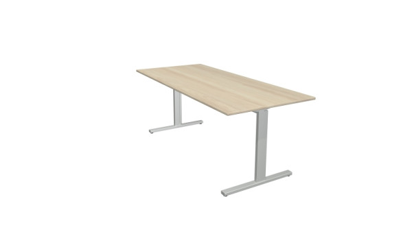 Bureau Kerkmann forme 2 - L 1800 x P 800 x H 700-820 mm avec pied en T en aluminium argent, érable, 11020750