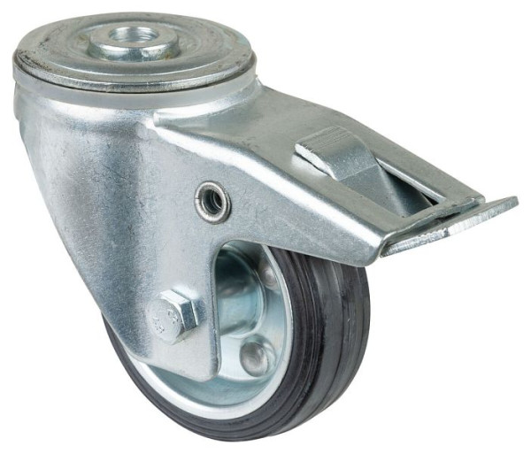 Rouleau de transport BS rollers avec frein, largeur 30 mm, Ø80 mm, jusqu'à 65 kg, bande de roulement en caoutchouc noir, roulement à rouleaux, lot de 2, L121.B58.080