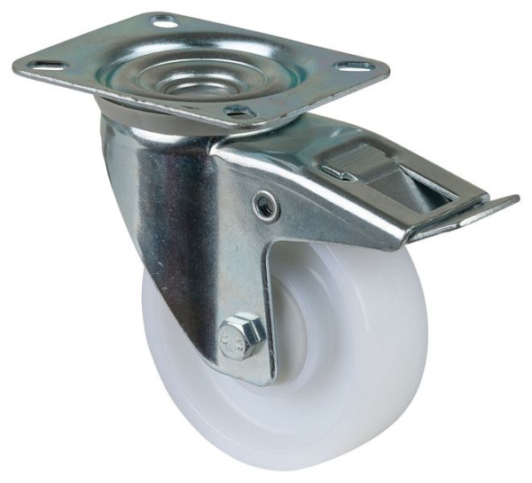 Rouleau de transport BS rollers avec frein, largeur 32 mm, Ø100 mm, jusqu'à 160 kg, bande de roulement/corps de roue en plastique, roulement à billes, lot de 2, L420.B15.101