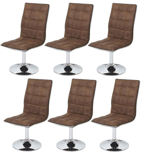 Ensemble de 6 chaises de salle à manger Mendler HWC-C41, chaise de cuisine, pivotante réglable en hauteur, tissu/textile, brun vintage, 3x59107