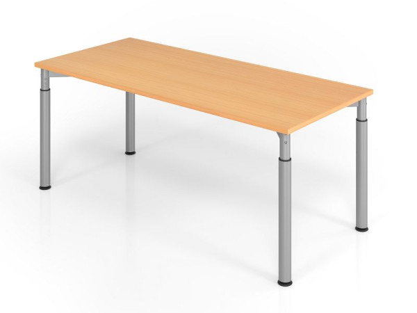 Bureau Hammerbacher YS19, 180 x 80 cm, plateau : hêtre, épaisseur 25 mm, chant épais en ABS, forme rectangulaire, argent, VYS19/6/S