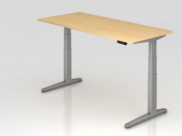 Bureau assis-debout électrique Hammerbacher 180x80cm érable/argent, forme rectangulaire, VXBHM19/3/SS