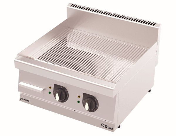 plaque de gril électrique gel-o-mat CO Cook 600, modèle GG6060EC, plaque rainurée chromée dur, avec bac récupérateur de graisse, 600 mm, GG6060EC