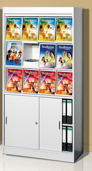 Kerkmann armoire à brochures imprimées 12 compartiments et armoire à portes coulissantes, L 970 x P 420 x H 1910 mm, gris clair, 49379311