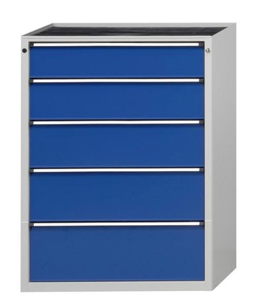 Armoire à tiroirs ANKE; 910 x 675 x 1280 mm; RAL 7035/5010; Baignoire avec tapis antidérapant; 5 tiroirs 180, 210, 240, 270, 300 mm, 610.312