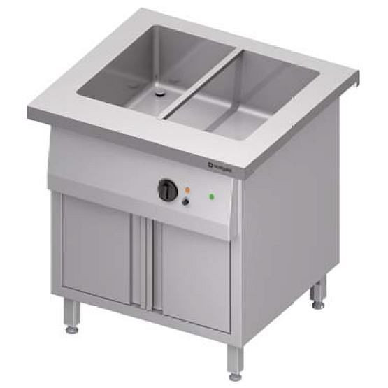 Station bain-marie Stalgast "Free Flow" avec une vasque 2x GN1/1, armoire chauffante et portes battantes, couvercle inox 799x735x880 mm, FF08114