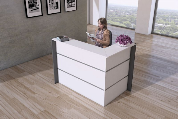 Comptoir d'angle Kerkmann Bari, L 1500 mm x P 950 mm x H 1080 mm, couleur : blanc, 21356010
