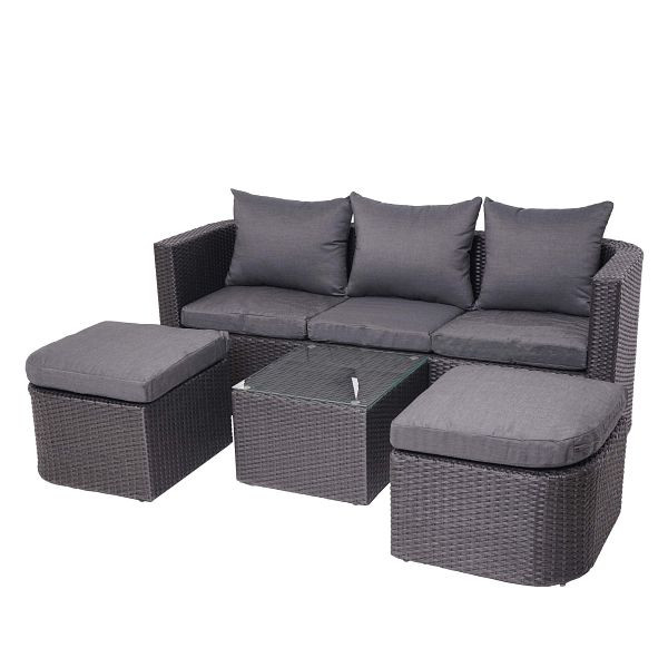 Mendler HWC-J37 Ensemble 3-en-1, Ensemble jardin/salon Sun Island, Spun Poly rotin poly semi-circulaire, anthracite, coussins gris foncé, 77282