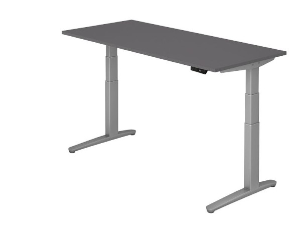Bureau assis-debout électrique Hammerbacher 180x80cm graphite/argent, forme rectangulaire, VXBHM19/G/SS