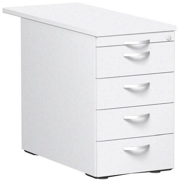 conteneur debout geramöbel avec 4 tiroirs en métal et plaque de recouvrement de 1000 mm, guide de tiroir à roulettes en métal, 438x1000x720, blanc/blanc/blanc, N-0310SF4-WWW