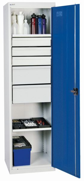 armoire à outils et matériaux contondants série 2000, 7035/5010, 2 étagères, tiroirs : 3 x 100, 2 x 200 mm, 2005674