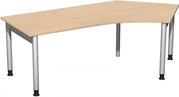 bureau geramöbel 135° à droite réglable en hauteur, 2166x1130x680-820, hêtre/argent, N-657316-BS