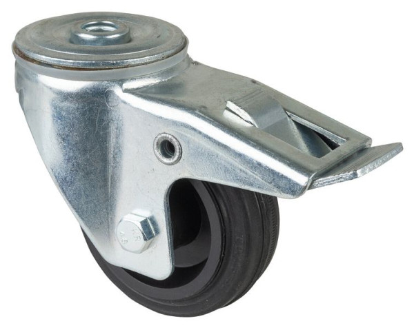 Rouleau de transport BS rollers avec frein, largeur 30 mm, Ø80 mm, jusqu'à 50 kg, bande de roulement en caoutchouc noir, roulement à rouleaux, lot de 4, L121.B45.080