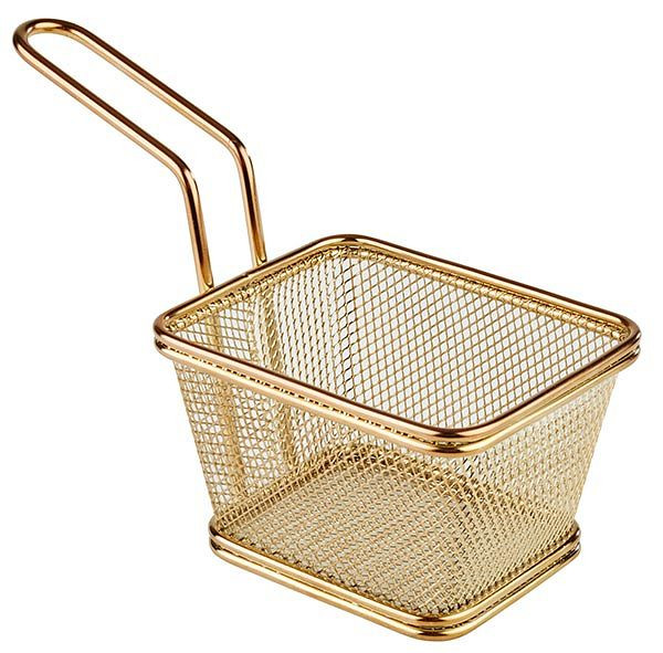 Panier de service APS, 10 x 8,5 cm, hauteur : 6,5 cm, acier inoxydable, aspect doré, anse 9 cm, -SNACK HOLDER-, 40622
