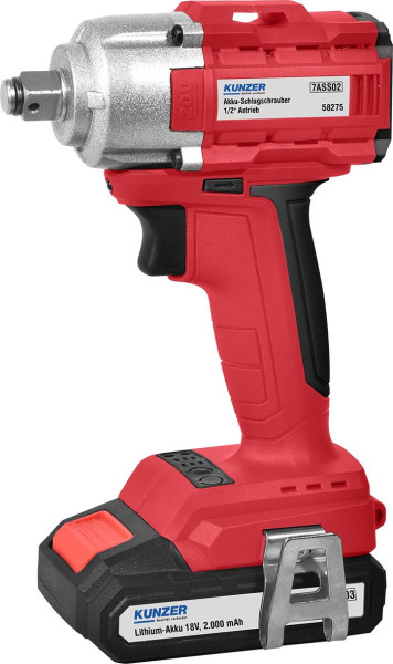 Kunzer à chocs sans fil compacte entraînement 1/2" avec batterie au lithium 18V/2,0Ah 450 Nm avec station de charge, 7ASS02