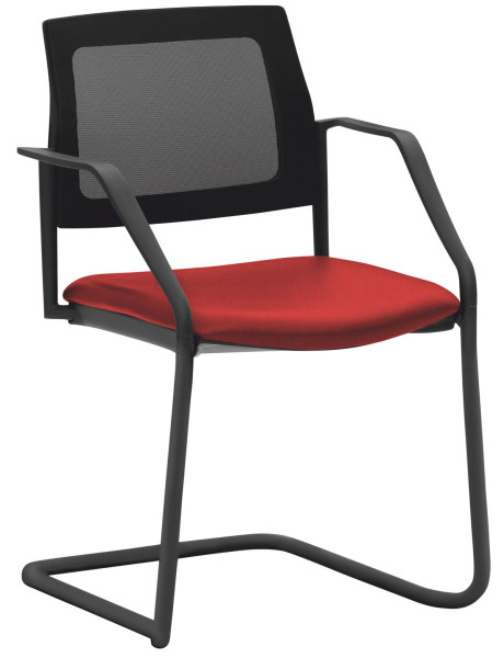 Mayer Sitzmöbel chaise empilable, structure luge noire, dossier en résille, accoudoirs inclus, rouge cerise, 2519_F3_A_30611