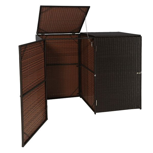 Mendler HWC-E25 Habillage poubelle 2 roues, poubelle, couvercle poubelle, rotin poly 2x120l, marron, 65258