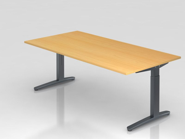 Bureau Hammerbacher pied C 200x100cm hêtre/graphite, forme rectangulaire, VXB2E/6/GG