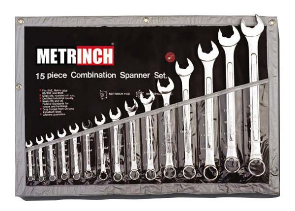 Jeu de clés mixtes Metrinch en étui roulant 15pc MET-0135