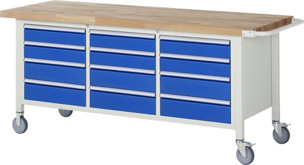 Etabli mobile RAU série 8000, conteneur triple fond (12x tiroir), 2000x880x700 mm, 05-8579A2-207B4S.11