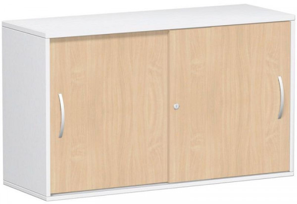 Armoire à portes coulissantes geramöbel, étagère supérieure 25 mm, avec pieds réglables, verrouillable, 1200x425x720, hêtre/blanc, S-312153-BW