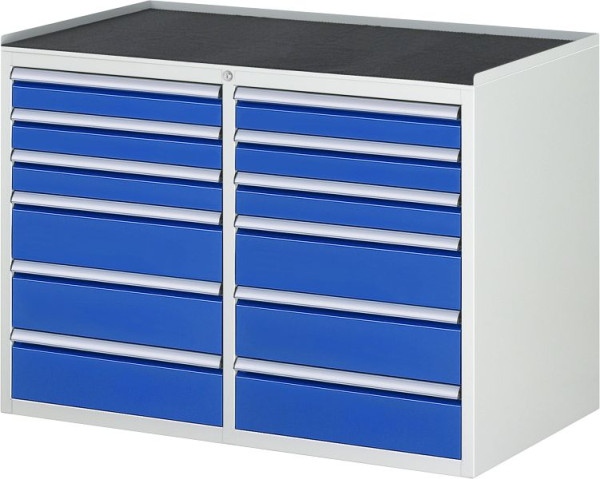 Armoire à tiroirs RAU série 7000, L1145xP650xH825mm, tiroirs : gauche : 3xH90, 3xH150mm, droite : 3xH90, 3xH150mm, support métallique, 03-LL5.9.9A-MT.11