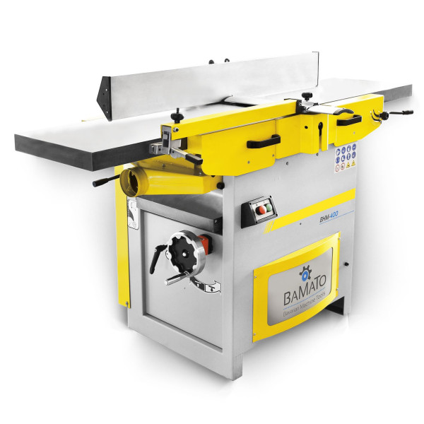 Rabot de surface et d'épaisseur BAMATO (400V), largeur de rabotage 410 mm, 4 couteaux HSS, butée de surface pivotante, BHM-400