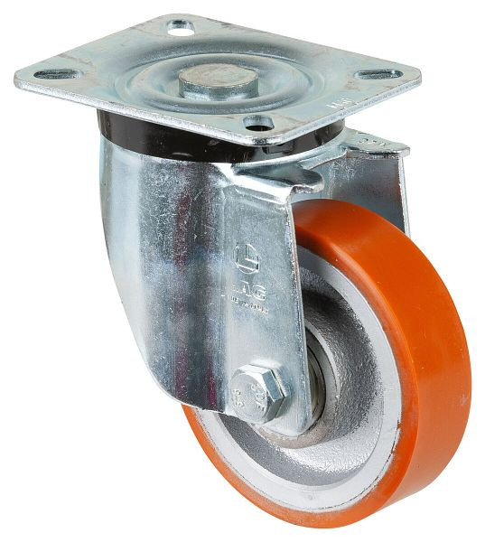 Roues BS Roulette robuste, largeur de roue 30 mm, Ø roue 100 mm, capacité de charge 300 kg, bande de roulement polyuréthane moulé 95 Shore A, fonte, roulements à billes, N100.C10.101