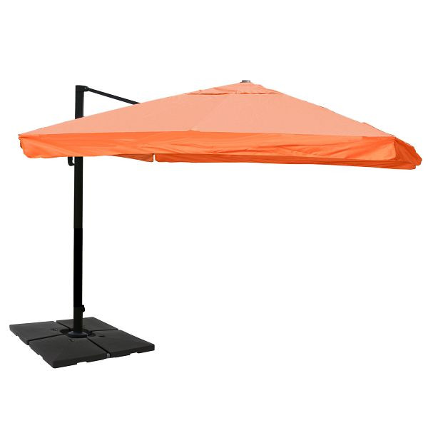 Mendler gastronomie parapluie feu tricolore HWC-A96, 3,5x3,5m (Ø4,95m) polyester/aluminium 25kg, rabat, terre cuite avec support, 134321+35661