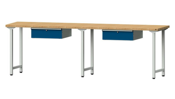 Bancs de travail ANKE table de travail, modèle 93, 2800 x 700 x 890 mm, RAL 7035/5010, BMP 40 mm, 400.417