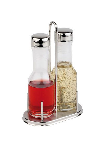 Huilier/vinaigrier APS, 14,5 x 8,5 cm, hauteur : 23 cm, acier inoxydable 18/8, ovale, récipient en verre pour vinaigre/huile, 200 ml, avec couvercle en acier inoxydable, 40440