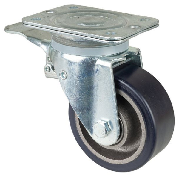 Roulettes BS Roulettes fortes charges à ressorts avec freins, largeur 50 mm, Ø125 mm, jusqu'à 400 kg, polyuréthane coulé 78 Shore A, fonte, roulements à billes, T120.C11.125