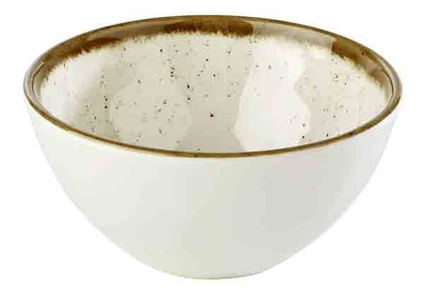 Bol APS -STONE ART-, Ø 12 cm, hauteur : 6 cm, 0,3 litre, mélamine, intérieur : décor, blanc, bord : marron, 84524