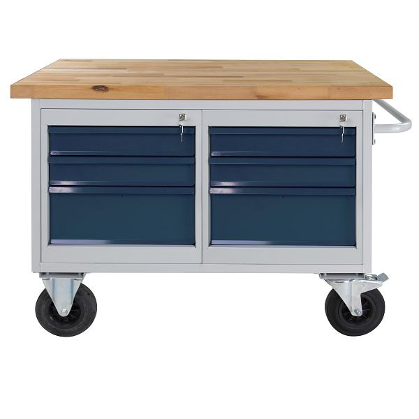 Etabli/chariot de table ADB 6 tiroirs, dimensions HxLxP : 840x1300x600 mm, couleur du chariot de table : gris clair, RAL 7035, couleur des tiroirs : gris anthracite (RAL 7016), 44746