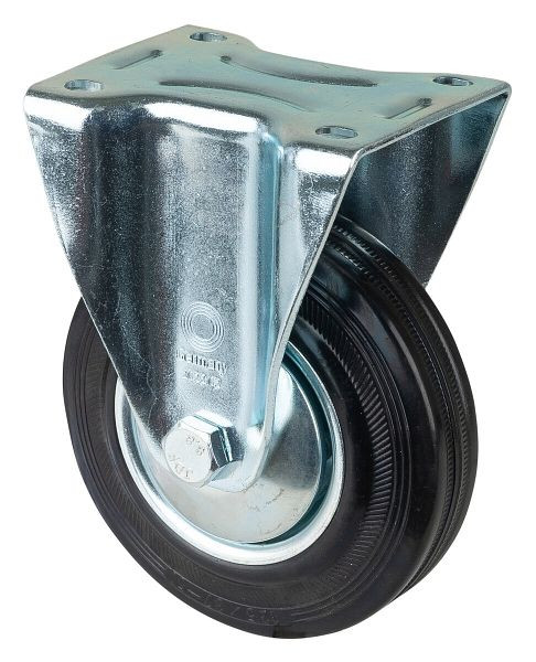 Rouleau de transport BS rollers, rouleau fixe, largeur de roue 37 mm, roue Ø 125 mm, capacité de charge 100 kg, caoutchouc noir, jante en acier, roulement à rouleaux, plaque, LS410.B55.126