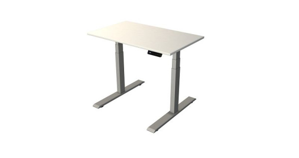 Kerkmann table debout/assise L 1000 x P 600 mm, argent, réglable en hauteur électriquement de 630 à 1270 mm, blanc/argent, 10275410