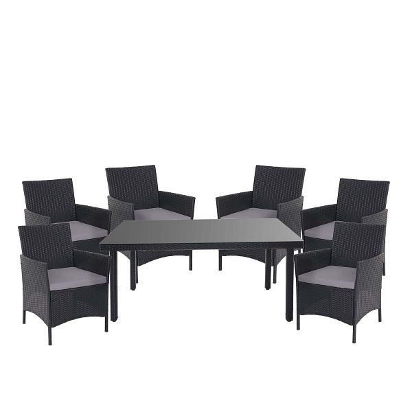 Mendler Halden ensemble en polyrotin, ensemble de balcon de meubles de jardin, ensemble de sièges, anthracite, coussins anthracite, 52354+3x64304