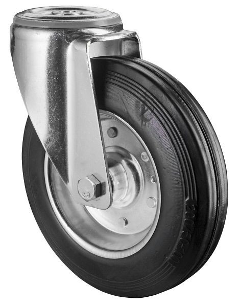 Rouleau de transport BS rollers, largeur de roue 50 mm, Ø roue 200 mm, capacité de charge 200 kg, bande de roulement en caoutchouc noir, jante en acier du corps de roue, roulement à rouleaux, L101.B55.200