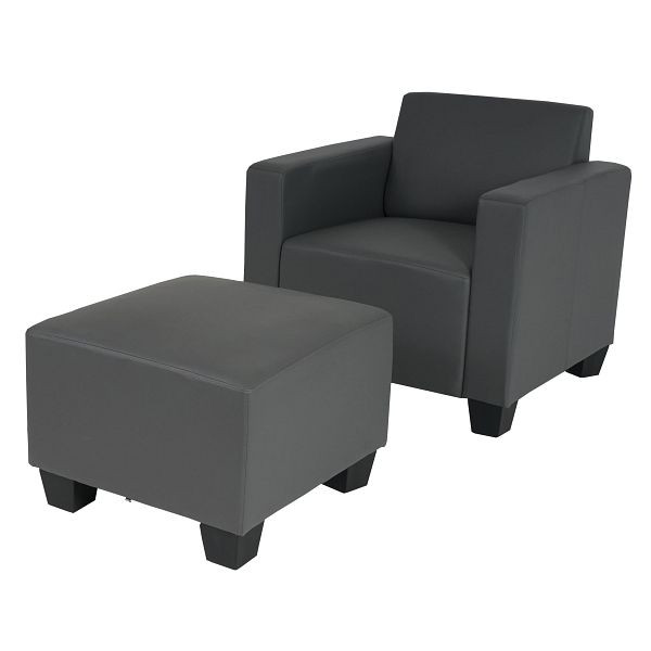 Mendler Modular Armchair Chaise longue avec pouf Lyon, simili cuir, gris foncé, 75179+75182