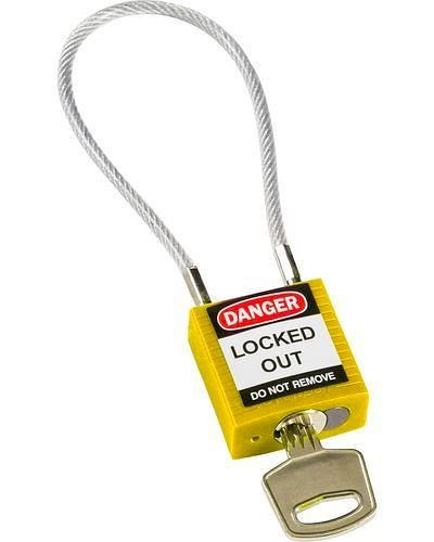 Serrure de sécurité compacte Brady, clé à division différente, avec support de câble 200 mm, jaune, 244331