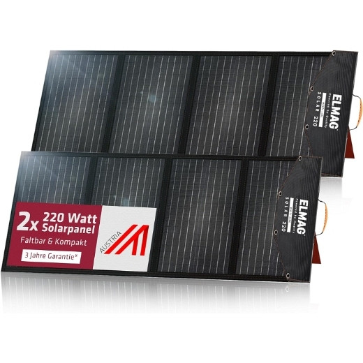 ELMAG panneau solaire pliable SOLAR 220 DUO - monocristallin, 18VDC, 2x220Wc pour centrales électriques portables, pack: 2 pièces, 52954