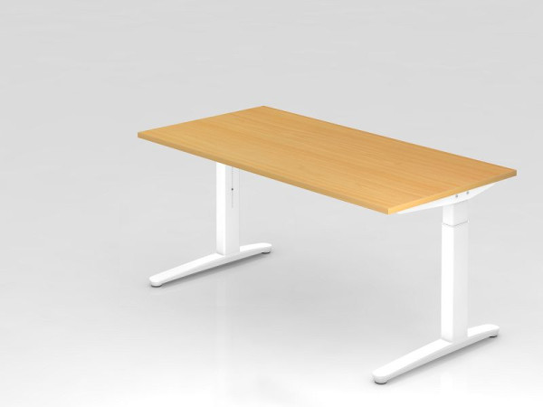 Bureau Hammerbacher base C 160x80cm hêtre/blanc, coulisses en aluminium blanc, VXB16/6/WW