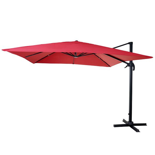 Mendler gastronomy parapluie feu tricolore HWC-A96, parasol 3x3m (Ø4,24m) polyester aluminium/acier 23kg, rouge sans support, rotatif, 153408+153436+122472