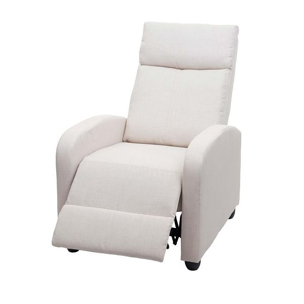 Fauteuil TV Mendler HWC-F76, fauteuil de relaxation, chaise longue, fonction d'inclinaison réglable tissu/textile, crème, 70461