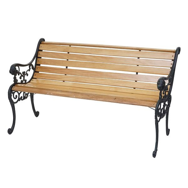 Banc de jardin Mendler HWC-F98, banc banc de parc banc en bois, bois de fonte 2 places 125cm 20kg, marron clair, 70701