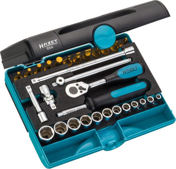 Jeu de clés à douilles Hazet, carré creux 6,3 mm, profil de traction 6 pans extérieurs, profil 6 pans intérieurs, profil cruciforme, nombre d'outils : 30, 854